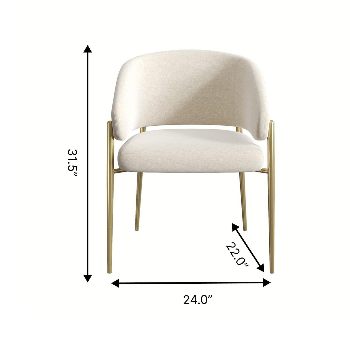 Set of 2 Modern Dining Chairs with Metal Frame for Long-Lasting Use, Fabric Upholstered with Curved Backrest, 24" L x 22" W x 31.5" H, Beige