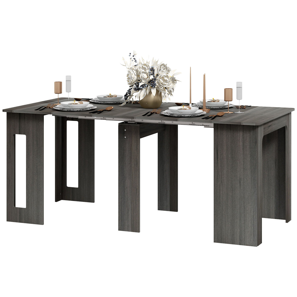 23.6"-70.9" Extendable Dining Table for 6-8 People, Space-Saving Rectangular Kitchen Table for Small Spaces, Dining Room, Kitchen, Living Room, Grey