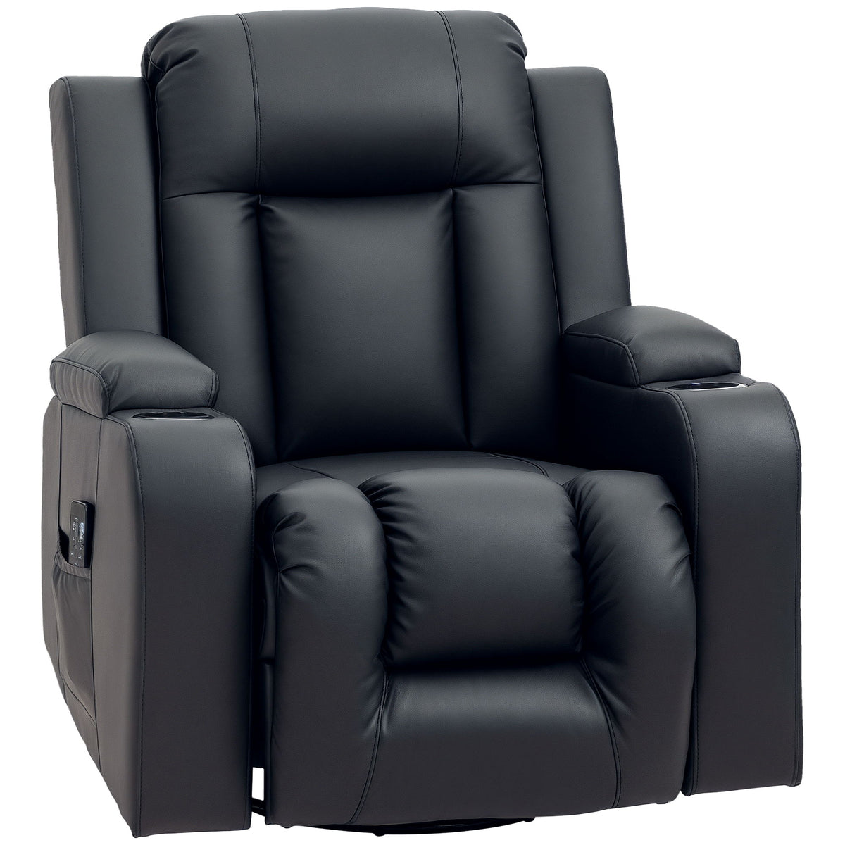 Swivel Massage Recliner Chair Rocker, Overstuffed Manual Reclining Sofa, PU Leather Rocking Chair with Side Pockets, Cup Holders, for Living Room, Nursery, Black