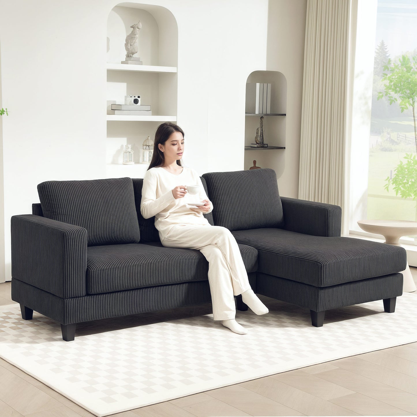 L Shaped Couch, L Shape Sofa with Chaise Lounge and Spring Cushion for Living Room, Bedroom, Grey