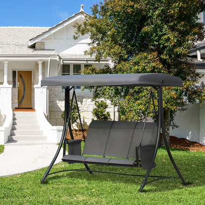 Dark Grey 3-Person Porch Swing with High Back