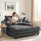 60" Chaise Lounge Chair, Oversized Upholstered Sofa Bed with Cup Holders & Pillows, Sleeper Couch for Living Room, Grey