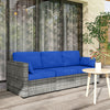 3-Seater Outdoor Sofa with Cushions, PE Rattan Conversation Patio Couch with Pillows for Garden, Poolside, Blue