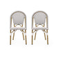 Set of 2 French Bistro Chairs with PE Rattan and Aluminium Frame, Outdoor Chairs with Bamboo Print Finish, 18.5'' L x 21.5'' W x 35'' H, White+Black