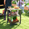 3-Shelf Outdoor Grill Cart Table with Stainless Steel Top, Hooks, Pizza Oven Stand on Wheels