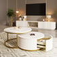 Modern Round Nesting Coffee Table Set with Fluted Design, Storage Drawer, MDF Top and Metal Base, 27.5" L x 27.5" W x 16" H, White+Gold