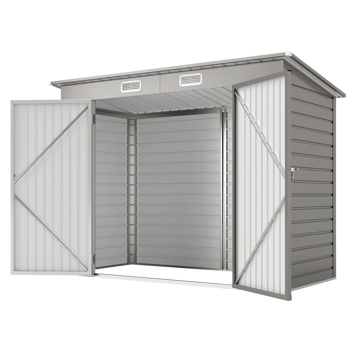 8 x 4FT Galvanized Garden Storage Shed, Metal Outdoor Shed with Double Doors and 2 Vents, Light Grey