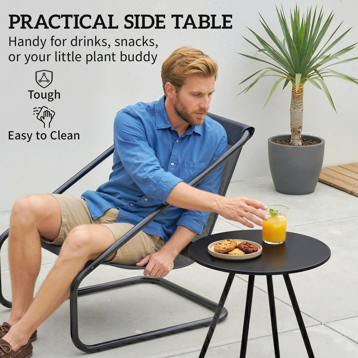 Outdoor Bistro Set, 3 Piece Patio Furniture Set with 2 C Spring Chairs and Round Table for Balcony, Light Grey