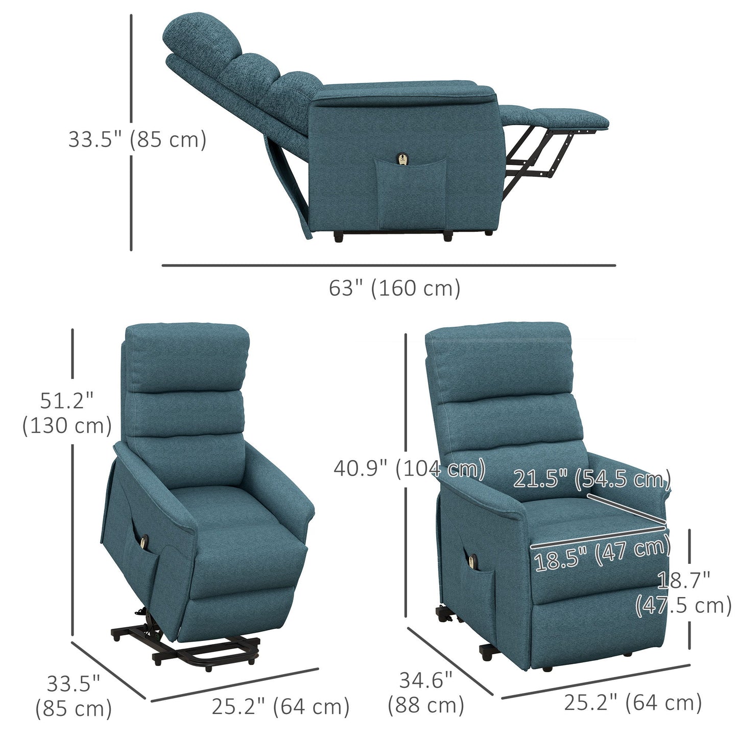 Lift Chair for Elderly, Power Chair Recliner with Remote Control, Side Pockets for Living Room, Blue
