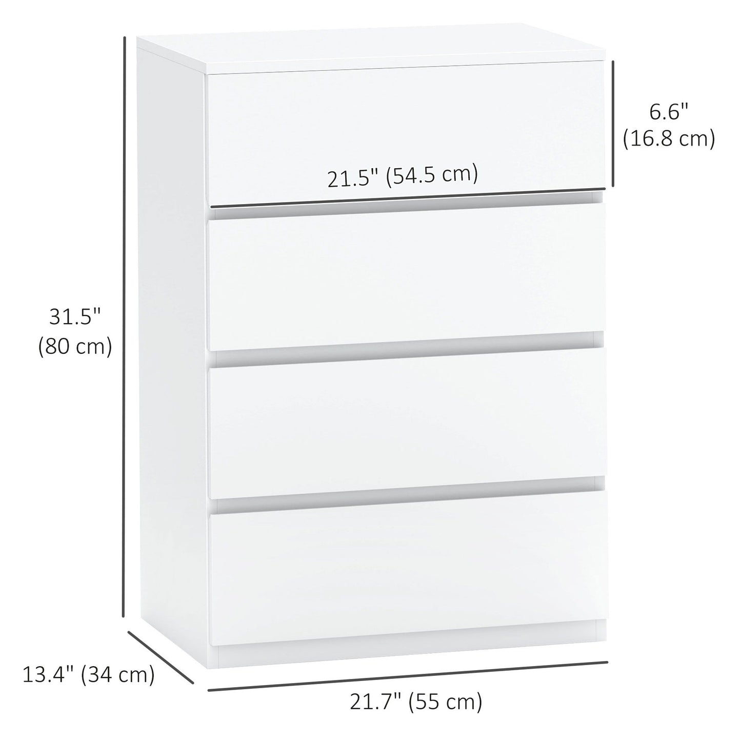4 Drawer Chest Storage Cupboard Freestanding Drawer Unit, White