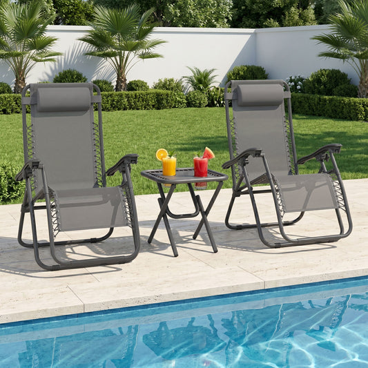 Zero Gravity Chair Set of 2 Patio Chair with Side Table Cupholders and Pillows for Pool, Backyard, Lawn, Beach, Grey