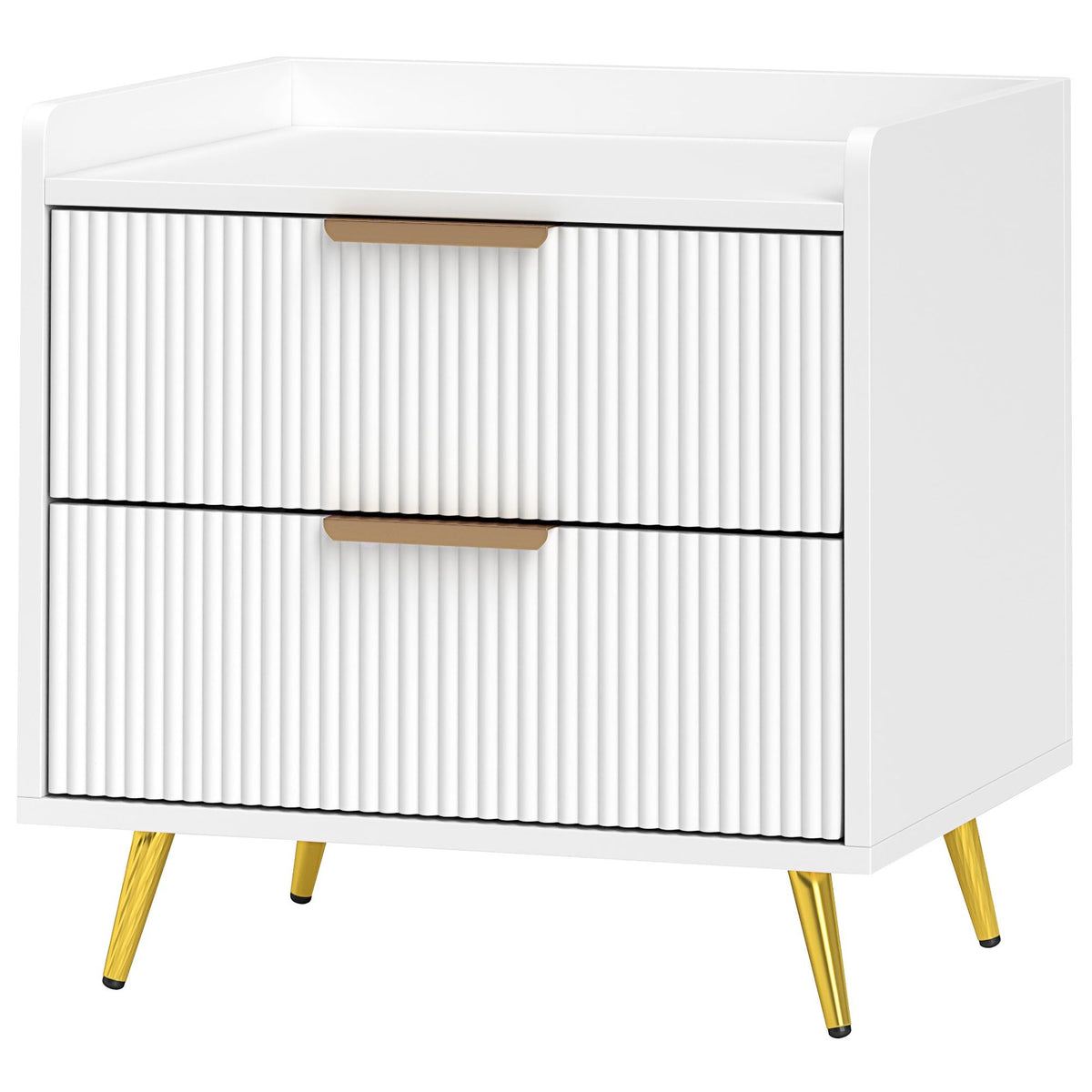 Nightstand with 2 Drawers & Metal Legs - White