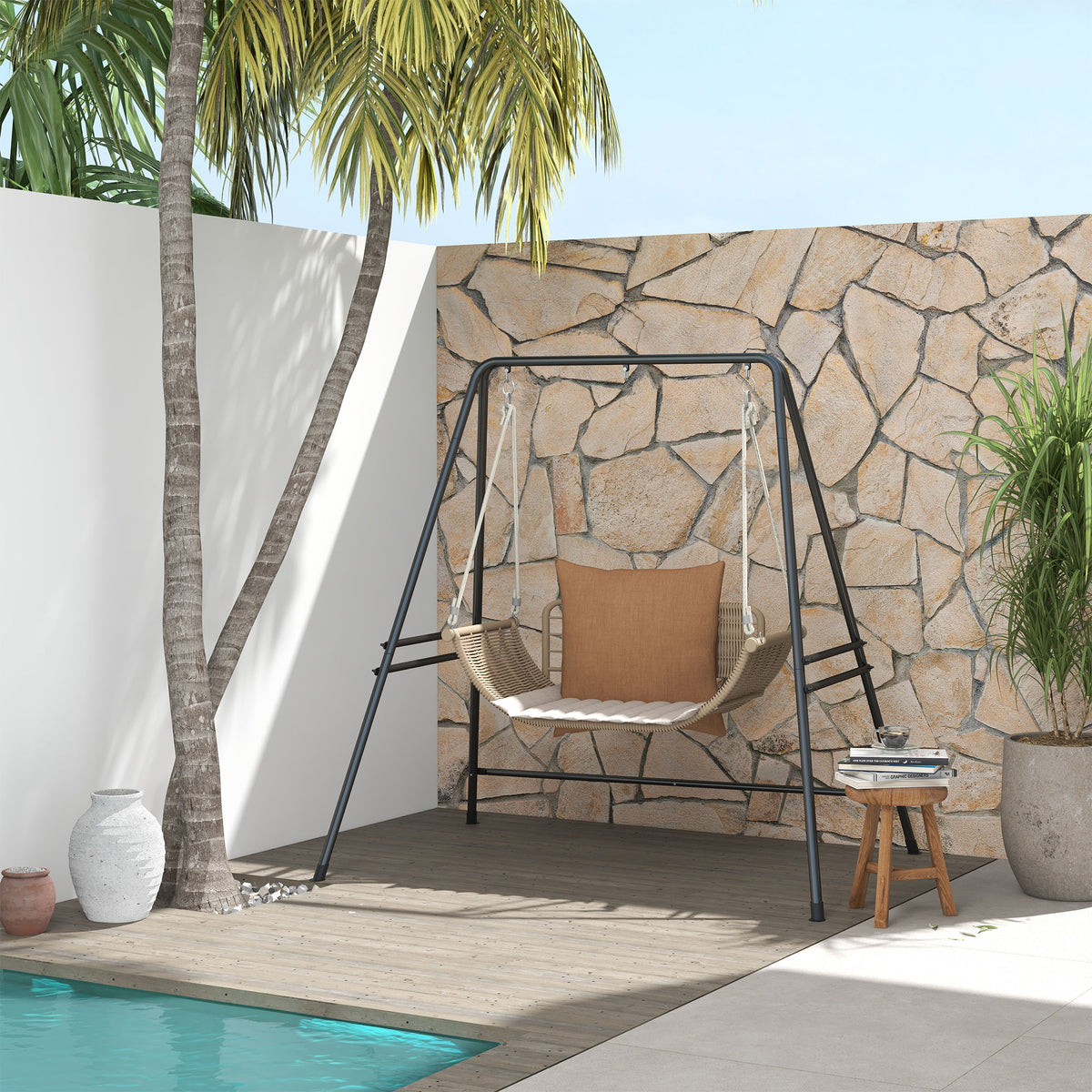 Hammock Chair Stand, Hanging Heavy Duty Metal Frame Hammock Stand for Hanging Hammock Air Porch Swing Chair, Egg Cahir, Indoor & Outdoor Use, 70.1" x 56.3" x 70.9" Black