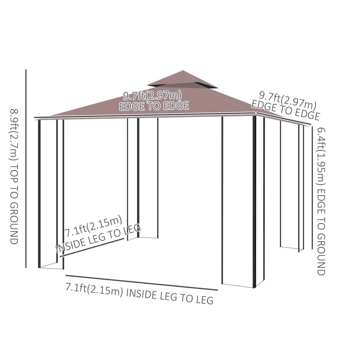 10'x10' Garden Gazebo Patio Canopy Portable Party Event Backyard w/ Mosquito Netting Coffee