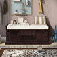 Storage Bench with 4 Doors and Adjustable Shelves, Removable Cushion for Entryway, 43" L x 16" W x 17.5" H, Dark Brown