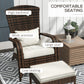 Wicker Adirondack Chair with Ottoman, Patio Cushioned Muskoka Chair with Armrests Brown/Cream White