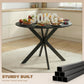 39" Dining Table, Contemporary Round Kitchen Table with Steel Legs, Black Wood Grain