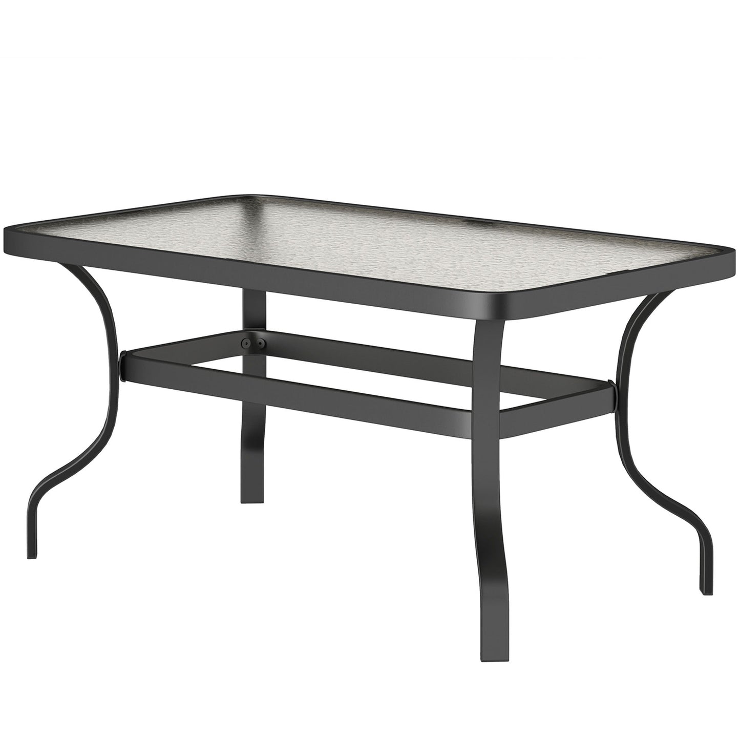 37" Patio Coffee Table with Tempered Glass Top, Outdoor Coffee Table with Metal Frame, Black