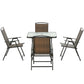 5 Pieces Folding Rattan Patio Table and Chairs for 4 with Umbrella Hole, Tempered Glass Top, Dark Brown
