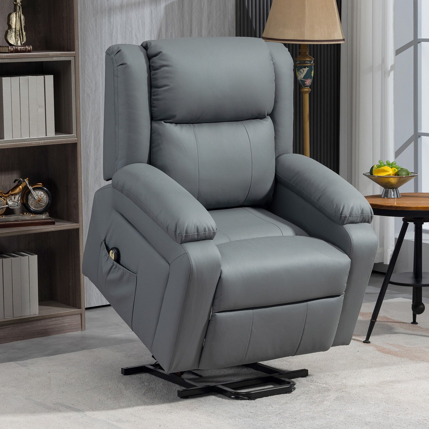 Lift Chair for Seniors, PU Leather Upholstered Electric Recliner Chair with Remote, Side Pockets, Quick Assembly, Grey