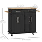 Kitchen Island with Rubberwood Top and 2 Drawers - Black