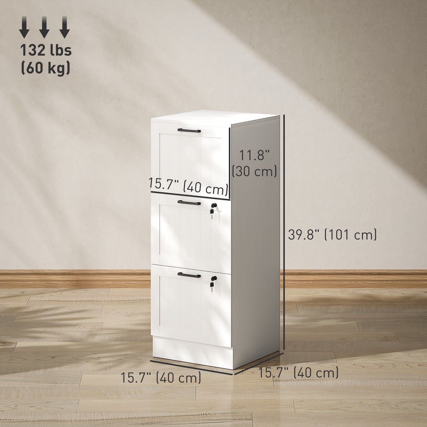 3-Drawer Filing Cabinet with Lock - White