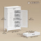 Shoe Cabinet with Louvered Doors, Modern Shoe Storage Cabinet with Drawer and Adjustable Shelves, White