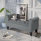 Button-Tufted Storage Bench with Rolled Arms - Grey