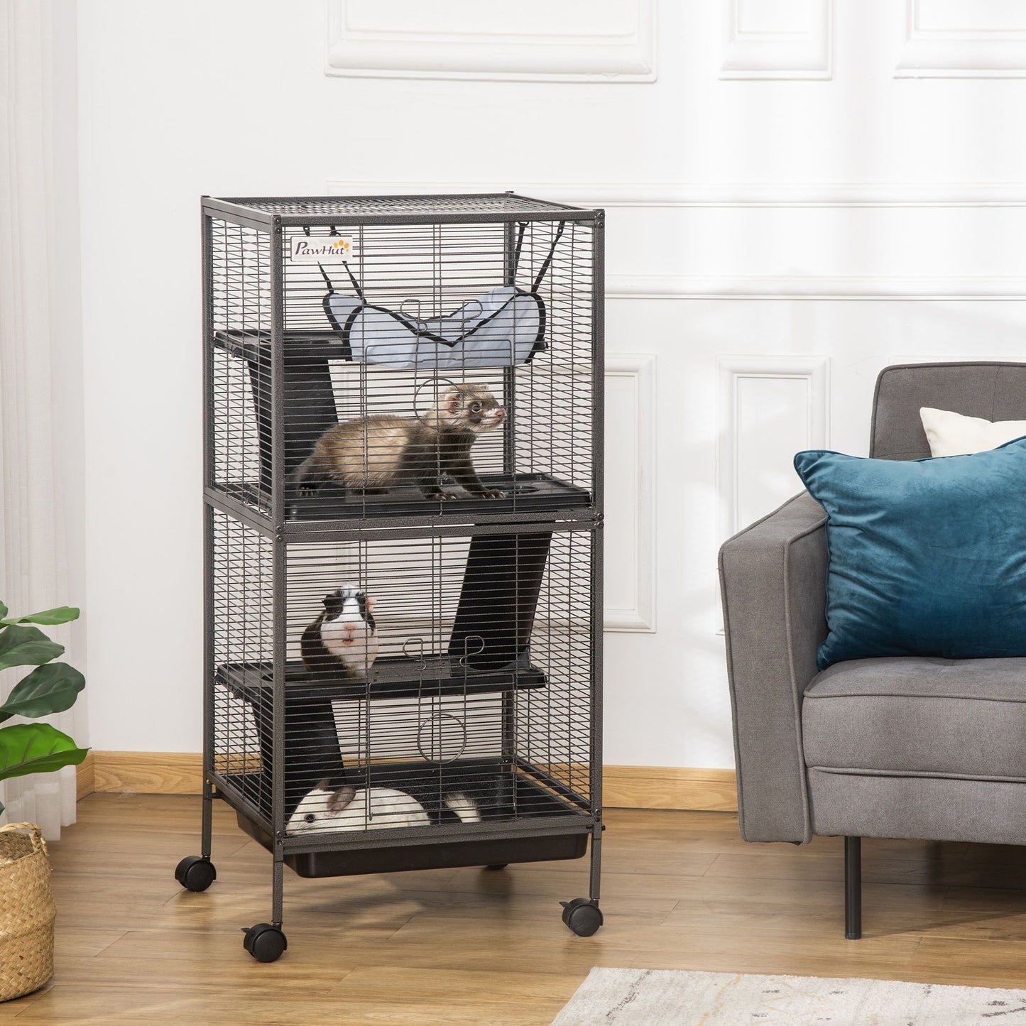 4-Tier Rolling Small Animal Cage, Deluxe Guinea Pig Cage, Ferret Cage for Mink Chinchilla Kitten Rabbit