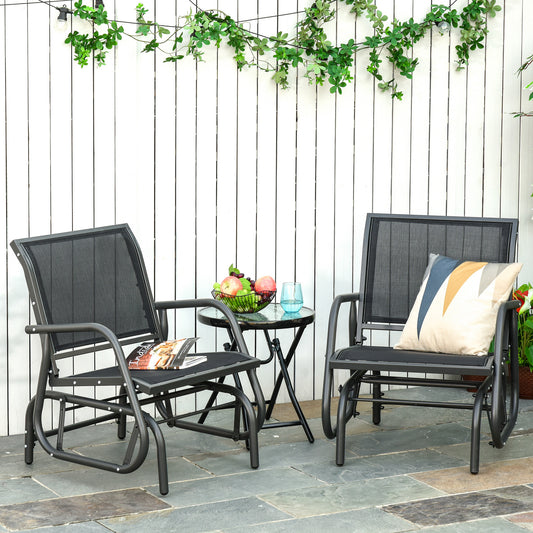 Patio Glider Set of 2 Outdoor Glider Chair with Breathable Mesh Seat & Backrest, Armrests and Metal Frame, Black