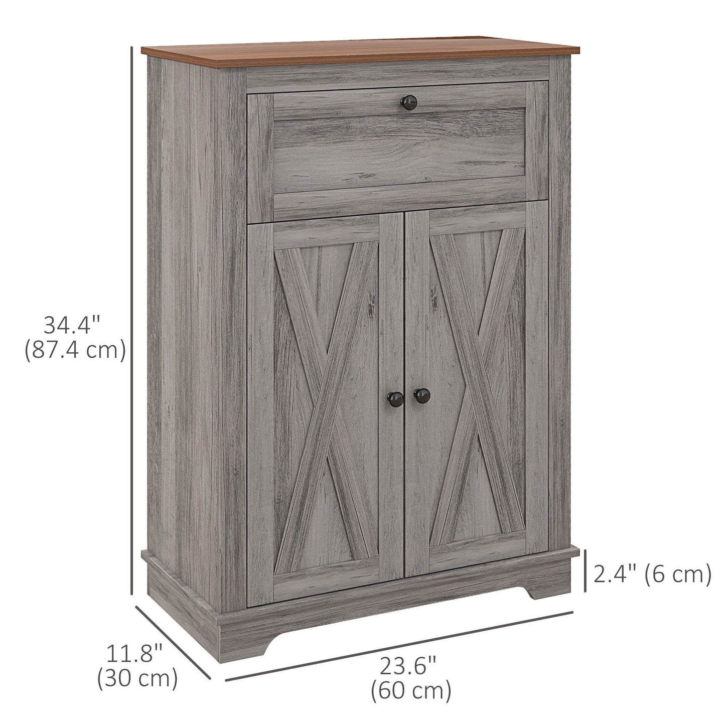 Farmhouse Sideboard Storage Cabinet with Drawer - Grey Wash