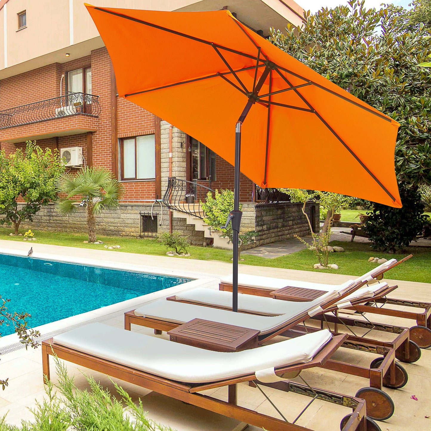 8.5' Round Aluminum Patio Umbrella Garden Parasol Market Sunshade Tilt Canopy w/ 6 Ribs, Crank Handle, Blue