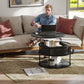 Lift Top Coffee Table, Round Coffee Table with Storage Shelf, Hidden Compartment and Steel Frame, Distressed Dark Grey