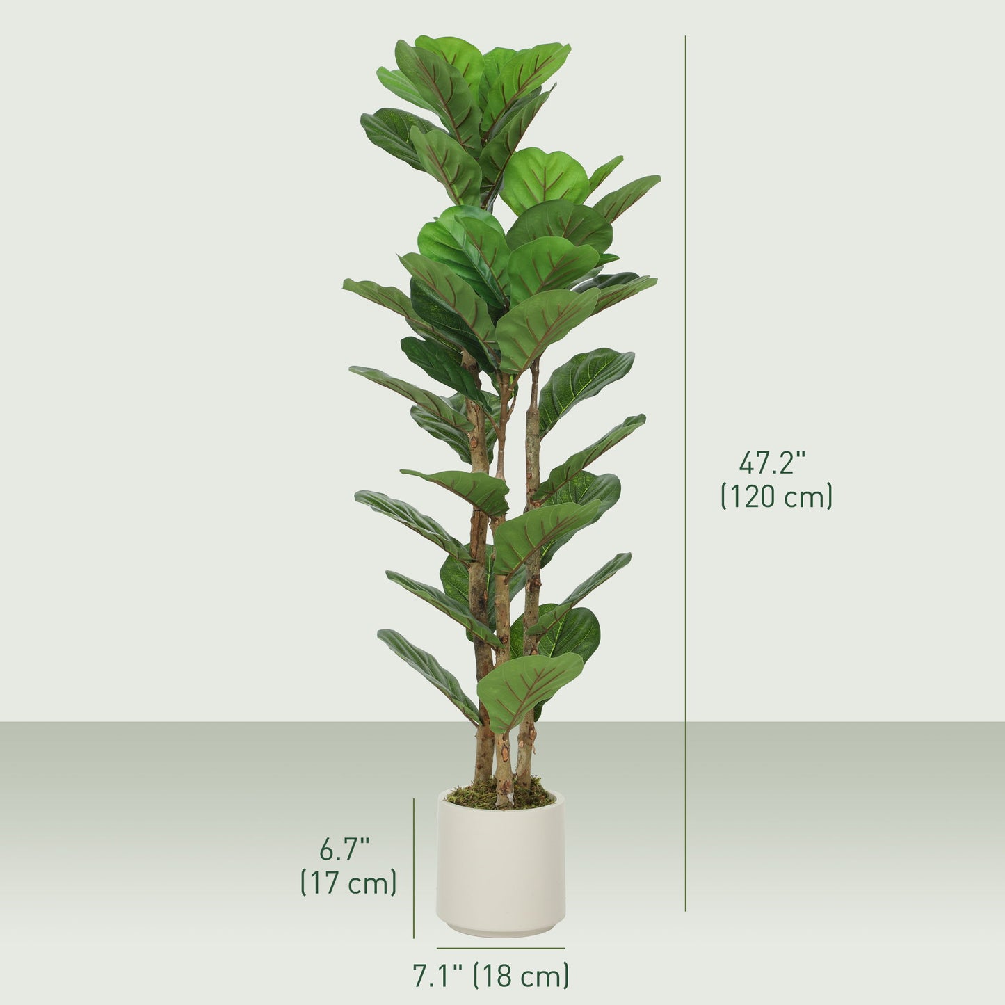 4FT Artificial Fiddle Leaf Fig Tree Set of 2, Fake Potted Tree with Solid Wood Trunks for Indoor Decor, Green