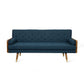 Mid-Century Modern Tufted Fabric Sofa with Rolled Accent Pillows, Daybed with Gold Tipped Rubberwood Legs, 72'' L x 30.5'' W x 32'' H, Navy Blue