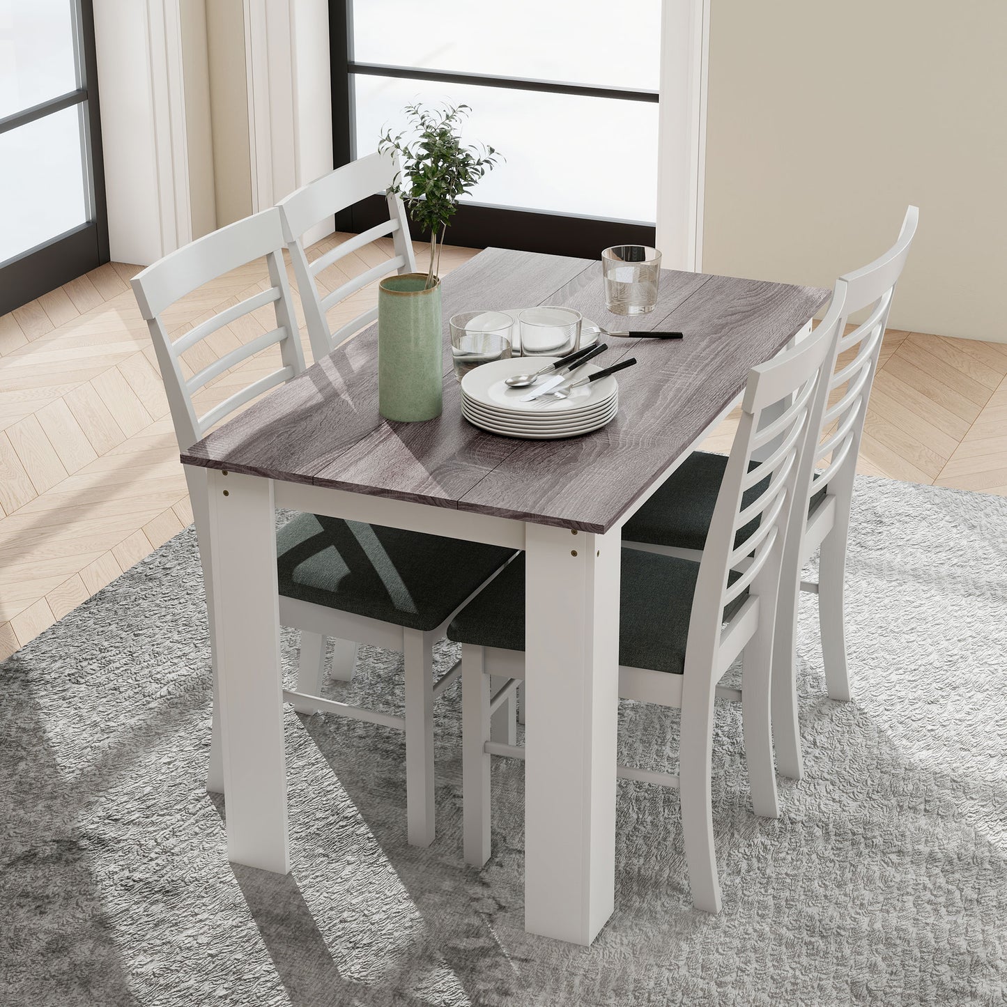 47" Kitchen Table for 4-6 People, Dining Table with Wood Effect for Dining Room, Grey