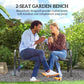 50" 2-Seater Garden Bench Chair, Outdoor Blossoming Pattern Garden Decorative Loveseat Bench for Yard, Lawn, Porch, Black