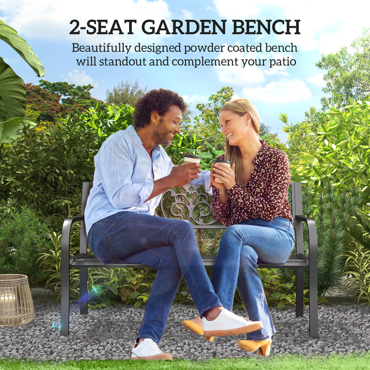 Black 50" Garden Bench with Blossoming Pattern
