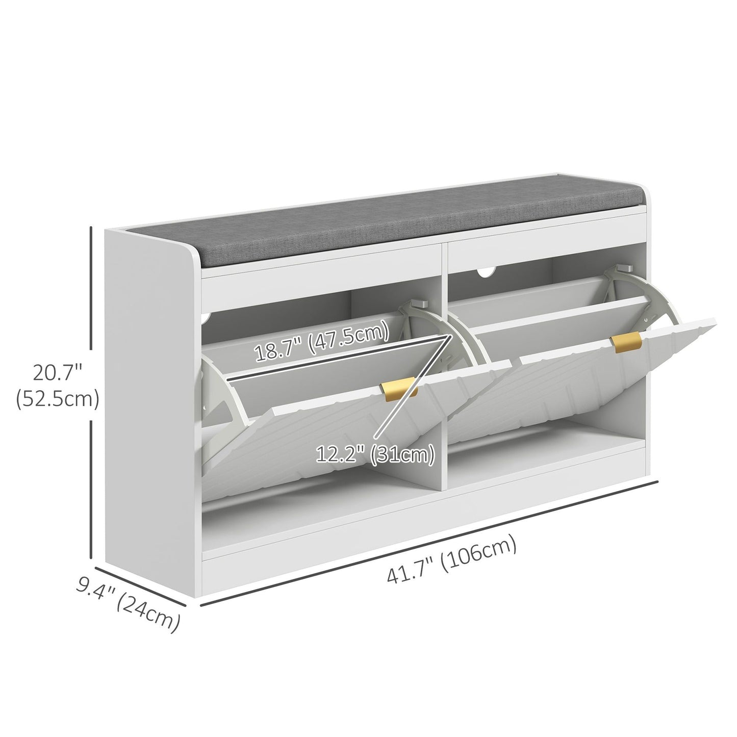 Upholstered Shoe Storage Bench with 2 Drawers - White