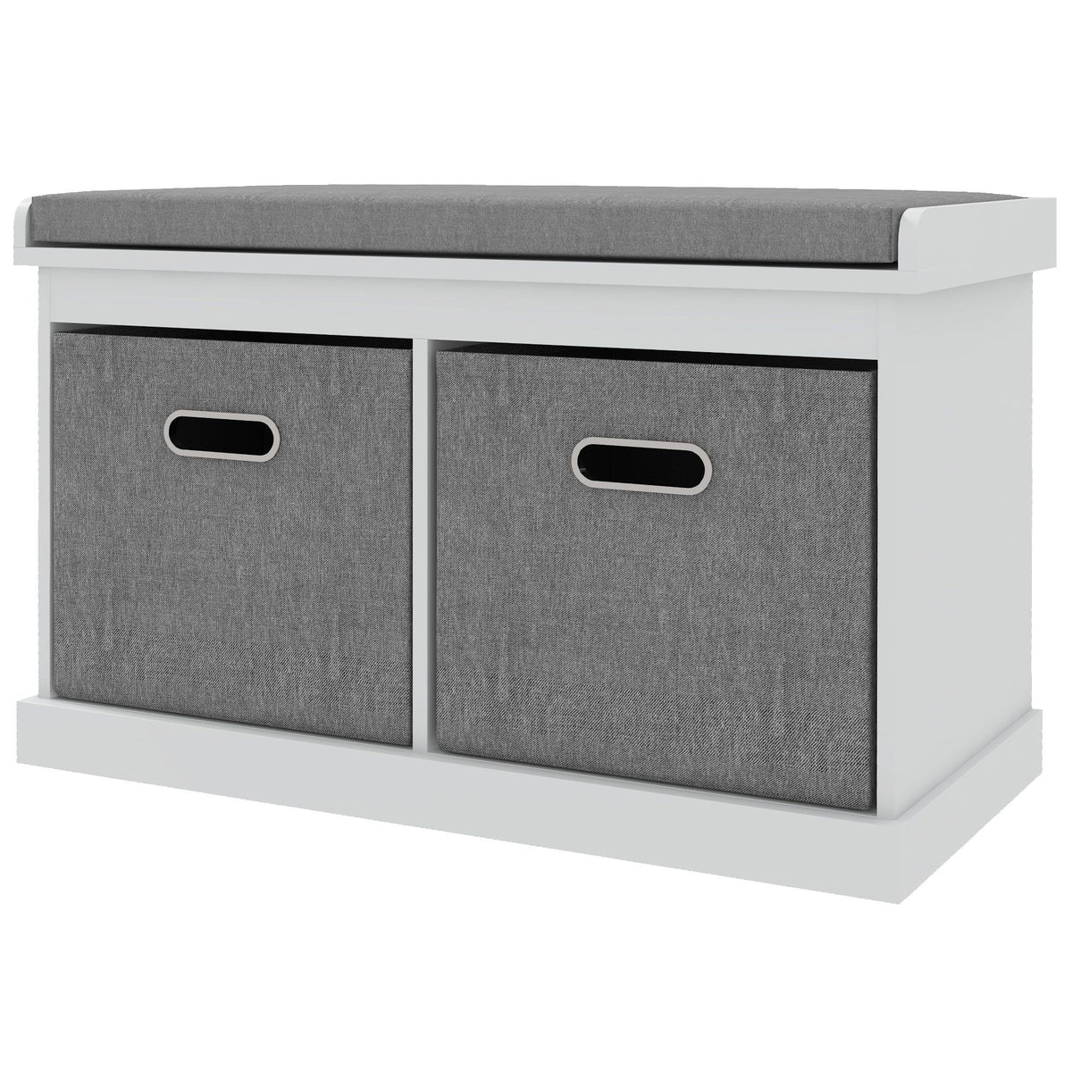 Cushioned Shoe Storage Bench with 2 Fabric Drawers - White