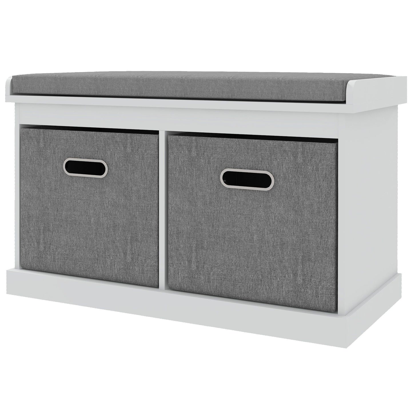 Cushioned Shoe Storage Bench with 2 Fabric Drawers - White