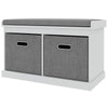 Cushioned Shoe Storage Bench with 2 Fabric Drawers - White