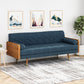 Mid-Century Modern Tufted Fabric Sofa with Rolled Accent Pillows, Daybed with Gold Tipped Rubberwood Legs, 72'' L x 30.5'' W x 32'' H, Navy Blue