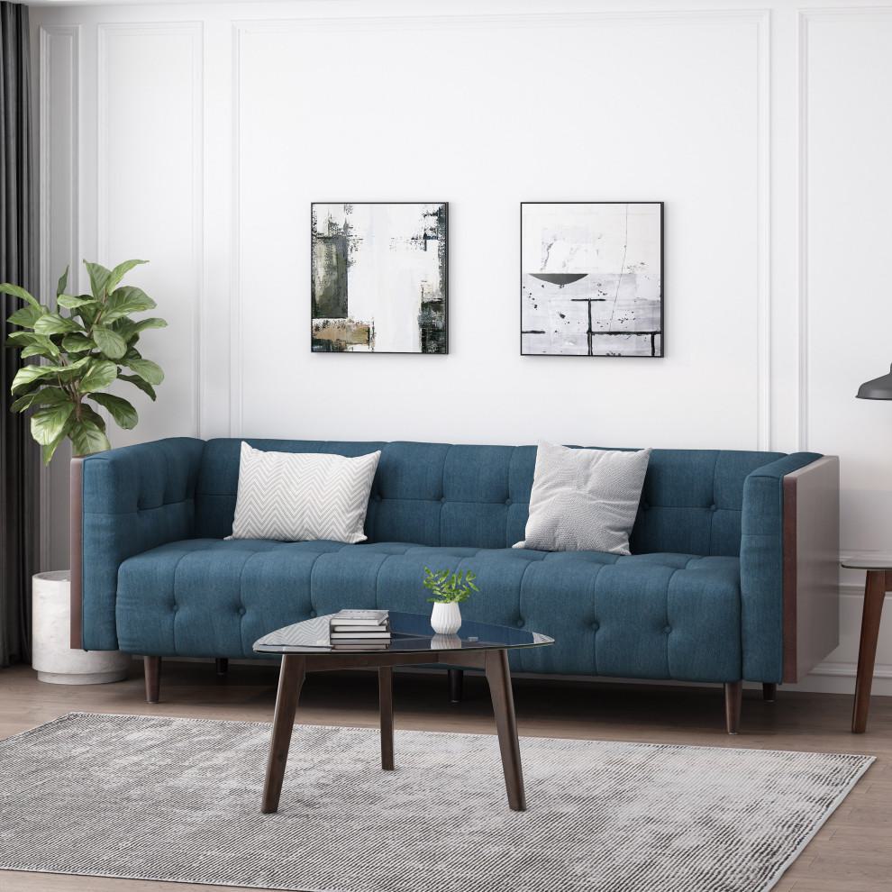 3-Seater Contemporary Sofa with Button Tufted Waffle Stitching, Daybed Perfect for Living Room, 89.5'' L x 31.5'' W x 30'' H, Navy Blue