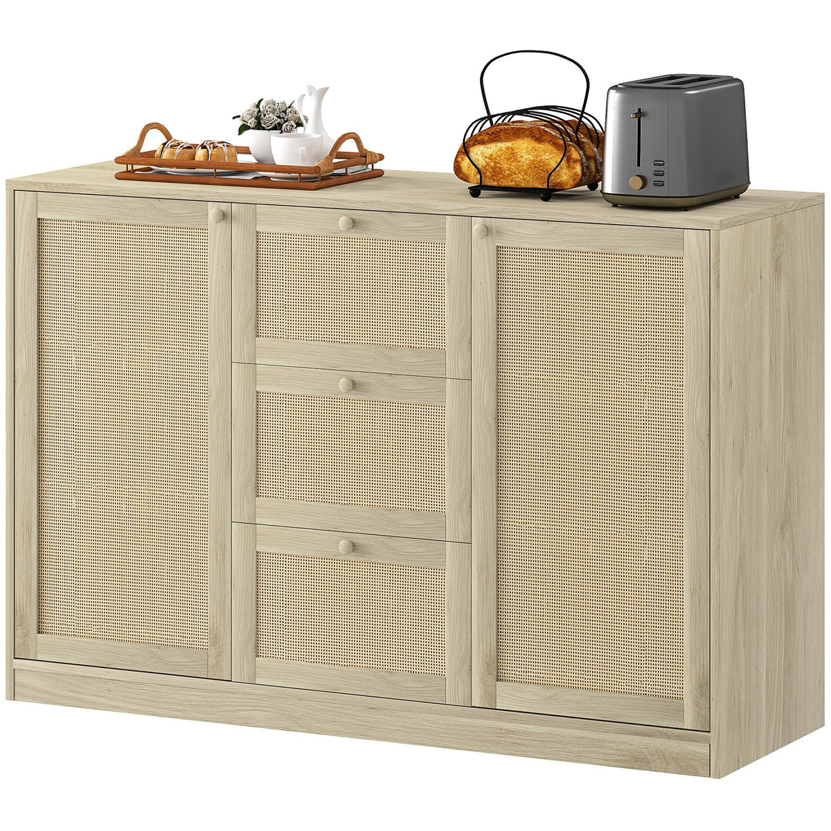 Boho Sideboard Buffet with 3 Drawers - Natural