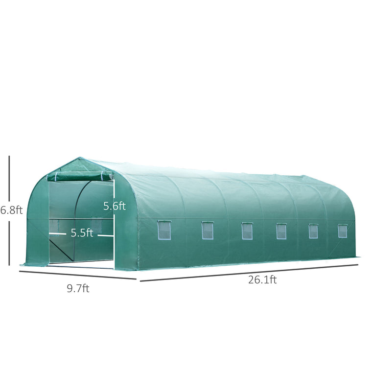 26' x 10' x 7' Green Steel Steeple Walk-In Greenhouse