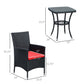 3 Pieces Wicker Patio Furniture Set, Rattan Bistro Set with Glass Top Coffee Table and Cushions, Outdoor Conversation Set for Garden, Porch, Balcony, Red