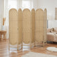 Bohemian Privacy Screen, Folding Room Divider with 6 Panels and Arched Top for Bedroom Living Room Office, Natural Wood