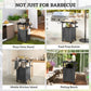 Grill Table with Stainless Steel Top, Pizza Oven Table with Storage Cabinet, Spice Rack, Wheels, Handle, Dark Grey