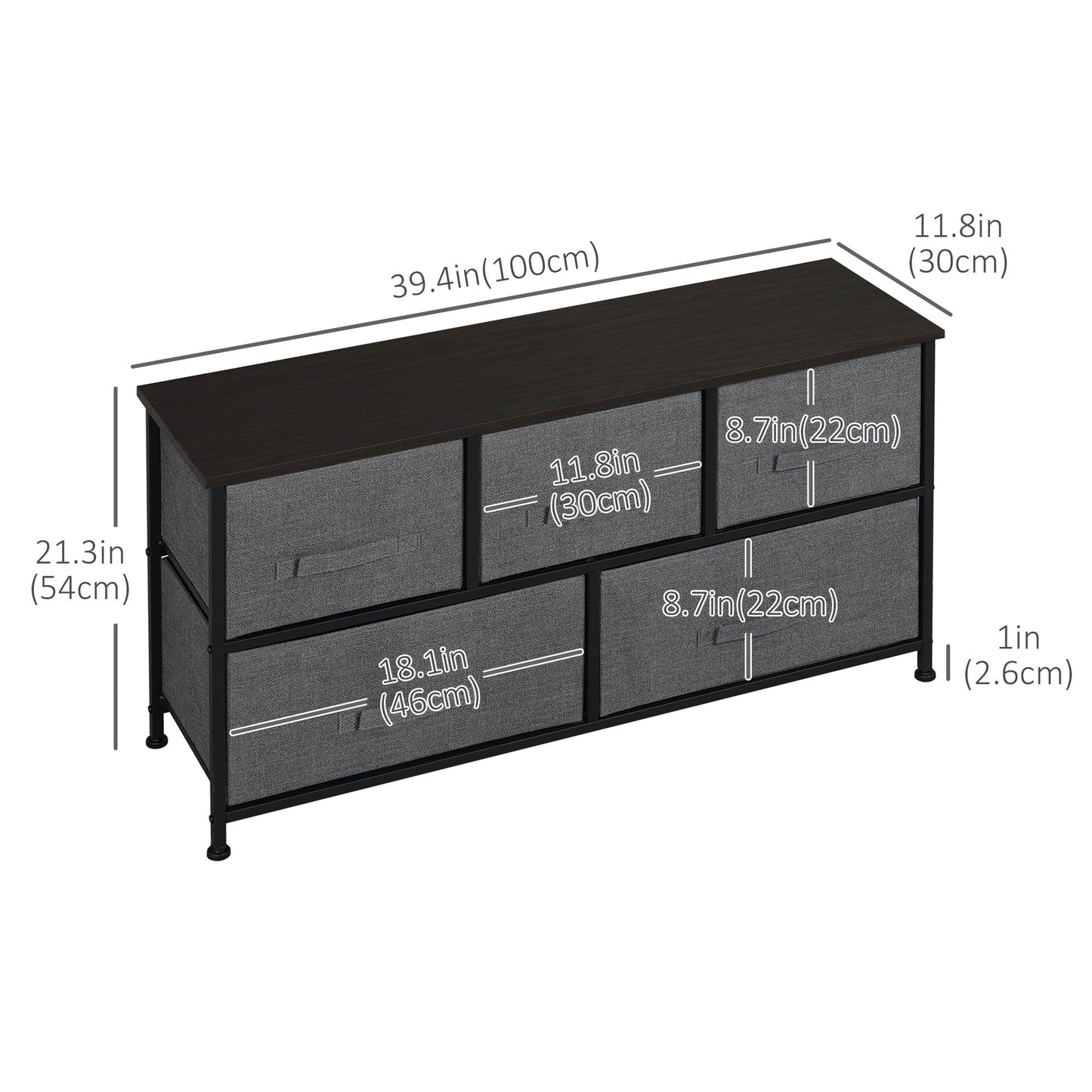 5-Drawer Storage Dresser Tower - Dark Grey